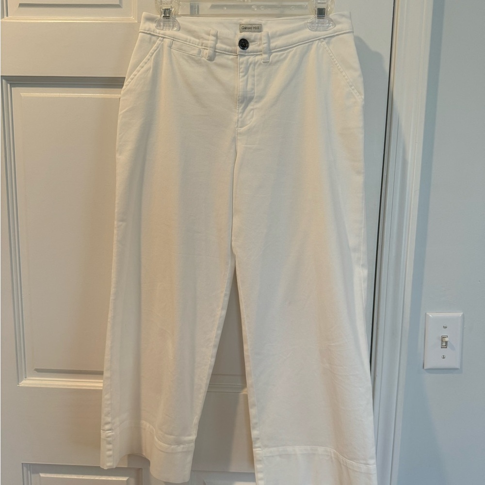 GARNET HILL COTTON BLEND WIDE LEG ANKLE LENGTH CASUAL TROUSERS.